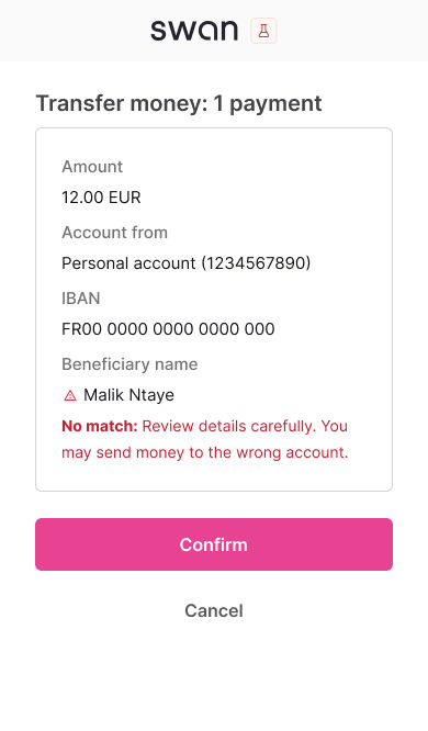 VoP No match mobile consent screen